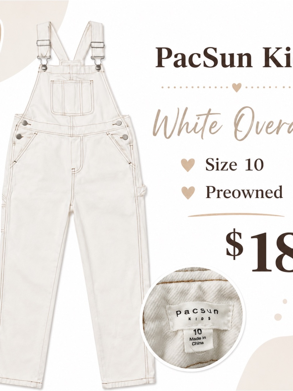 PacSun White Denim Overalls Jumpsuit